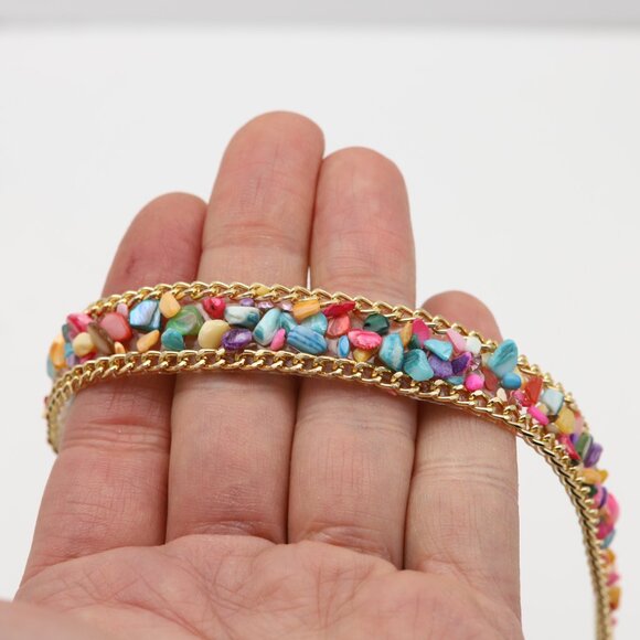 Pebbles Choker Necklace Adjustable fancy Chokers Multi Color stones  (#68) - Picture 6 of 12